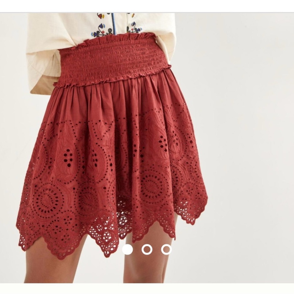 Love The Label Anthropologie Smocked Eyelet Skirt S